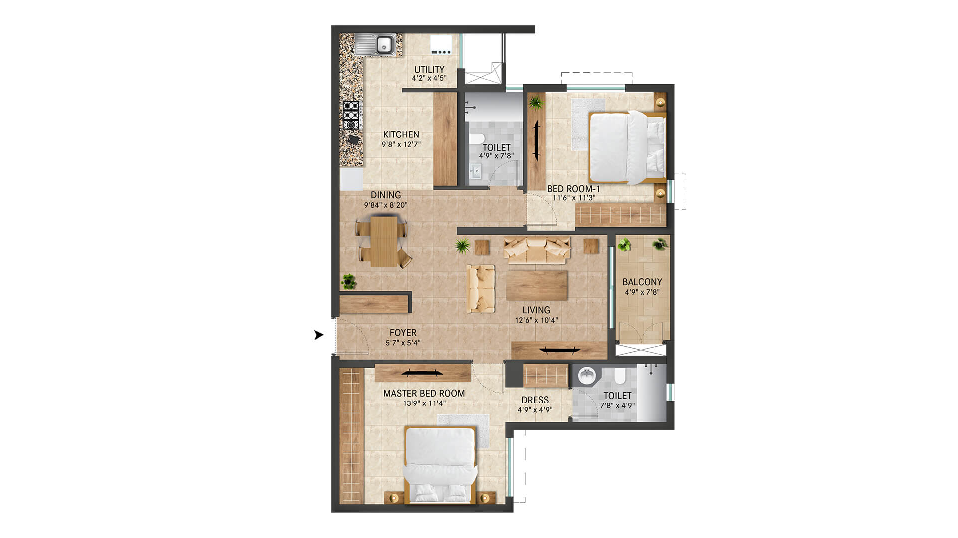 2 BHK - 1279 Sq.Ft.